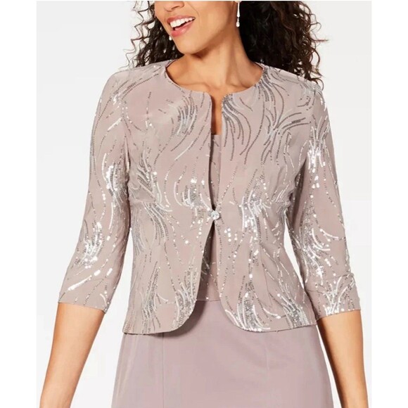 Alex Evenings Sequined A-Line Jacket Pewter Frost Size 16 Mother Of The Bride - Picture 2 of 14